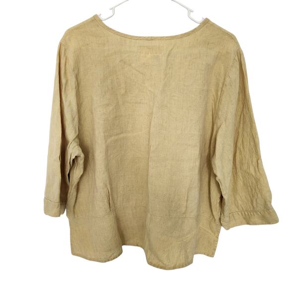 FLAX Linen Oversized Top M Yellow Beach Minimalist Cottage Coastal Grandma - Picture 2 of 6